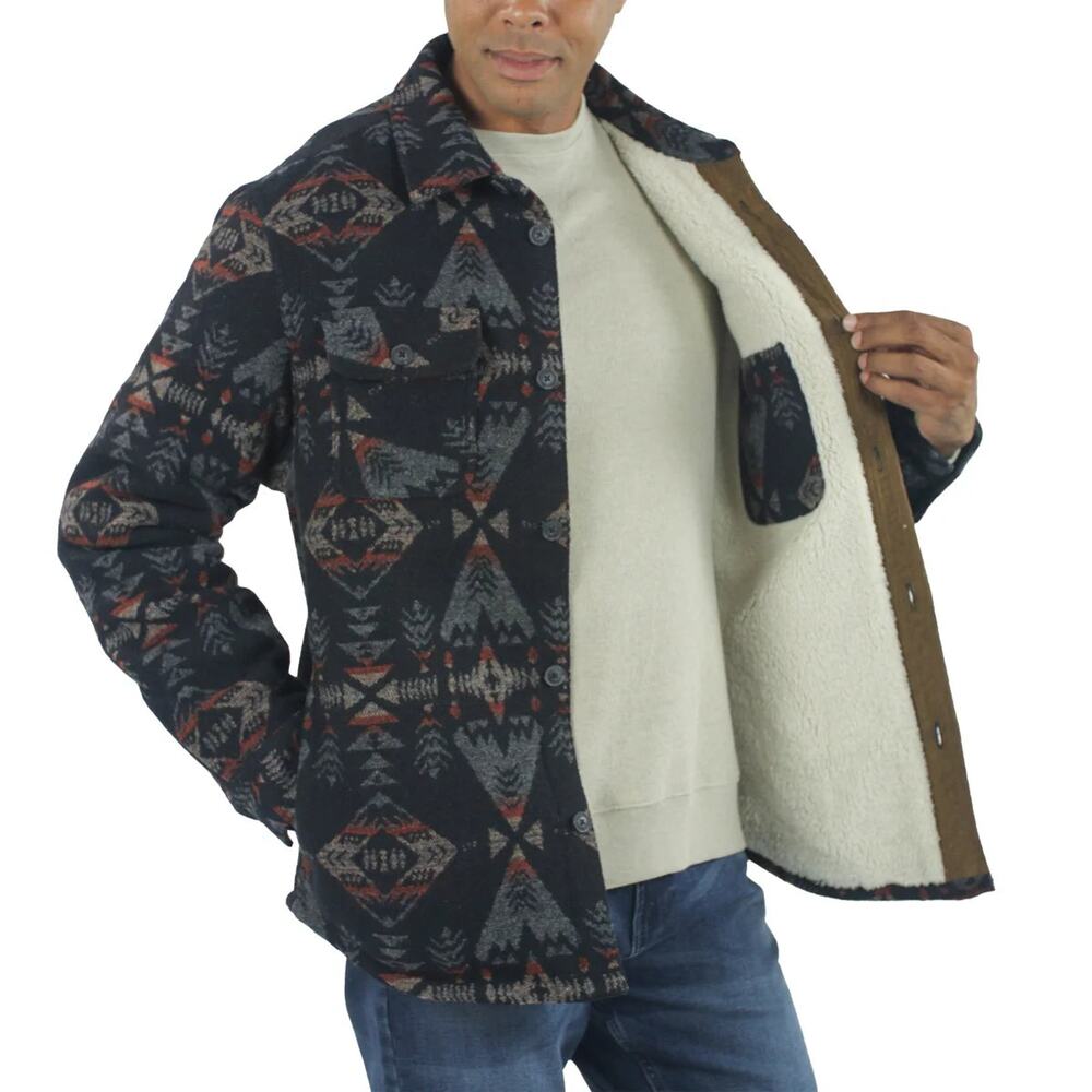 NWT Jachs Men's Aztec Sherpa Lined Wool Blend Button Closure Shirt Jacket